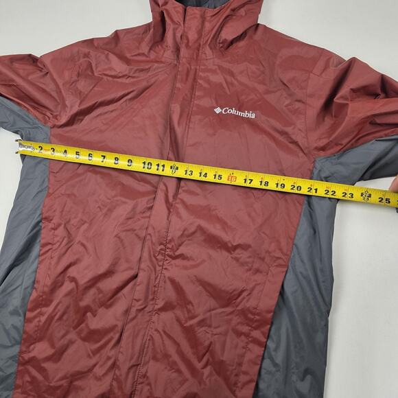Columbia Jacket Mens Medium Burgundy Gray Omni-Tech Waterproof Hooded Breathable - Picture 7 of 16